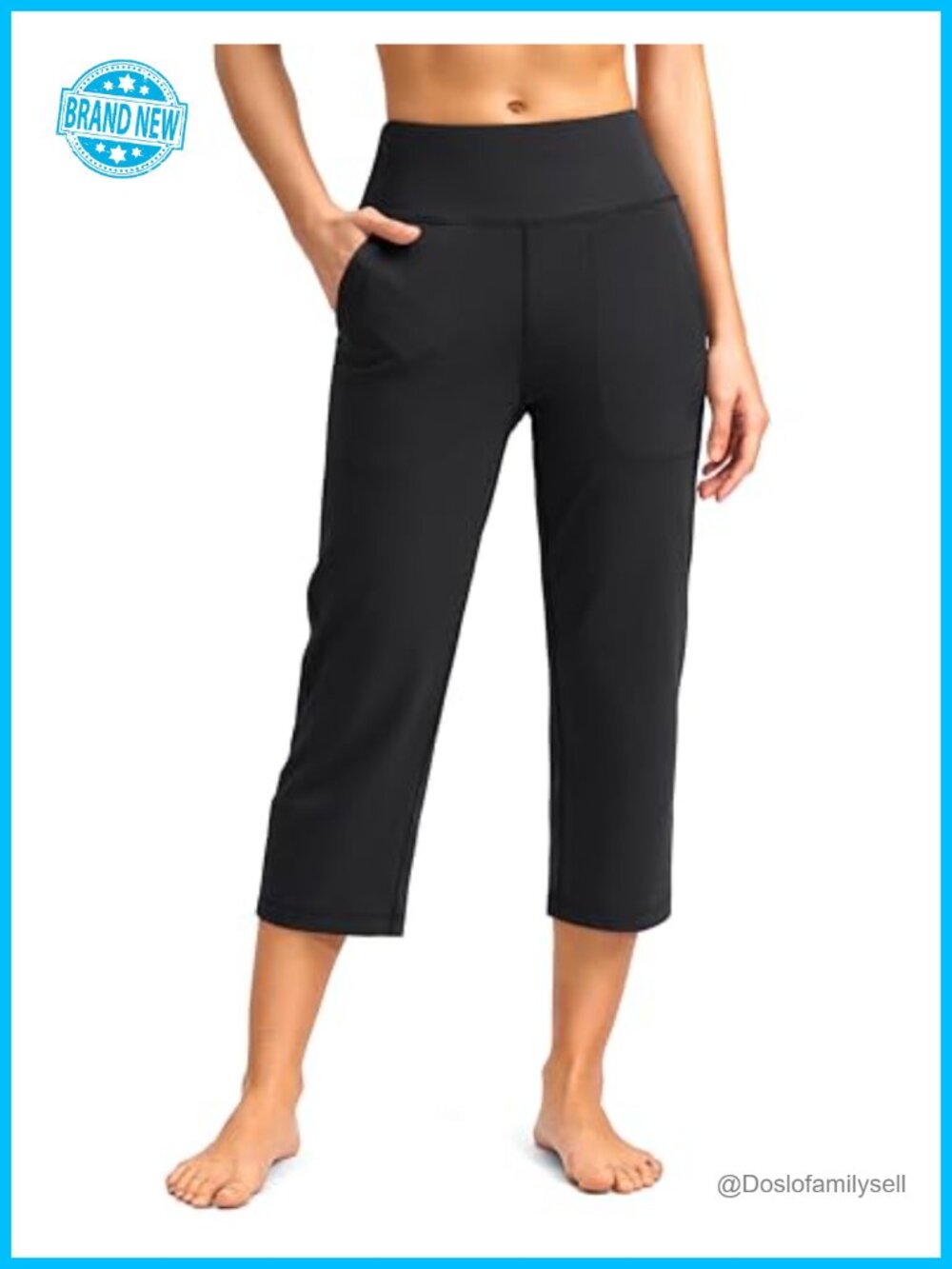 Capri Pants Yoga Leggings with Pockets Relaxed Straight Leg Pull On Cropped